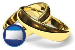 south-dakota map icon and wedding rings