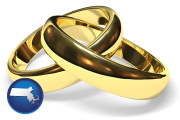 wedding rings - with Massachusetts icon