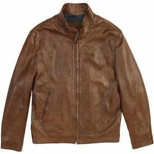 a brown leather jacket