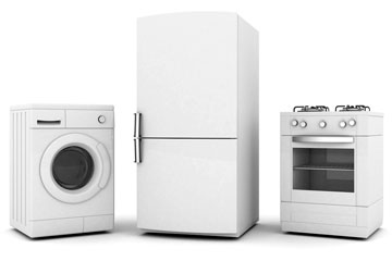 a refrigerator, a range, and a washer)