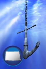 north-dakota map icon and a marine anchor
