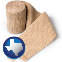 texas map icon and a medical bandage