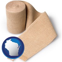 wisconsin map icon and a medical bandage