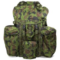 a camouflaged military backpack
