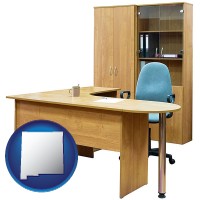 new-mexico office furniture (a desk, chair, bookcase, and cabinet)