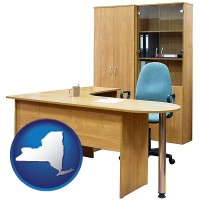 new-york office furniture (a desk, chair, bookcase, and cabinet)