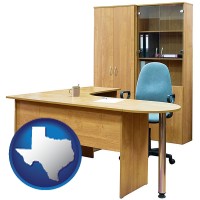 texas office furniture (a desk, chair, bookcase, and cabinet)
