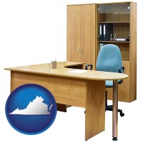 virginia office furniture (a desk, chair, bookcase, and cabinet)