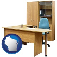 wisconsin office furniture (a desk, chair, bookcase, and cabinet)