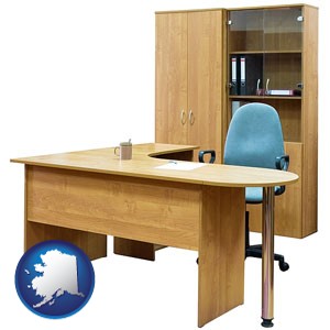 office furniture (a desk, chair, bookcase, and cabinet) - with Alaska icon