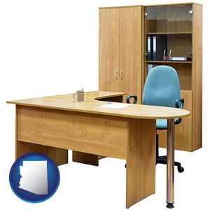 office furniture (a desk, chair, bookcase, and cabinet) - with Arizona icon