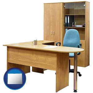 office furniture (a desk, chair, bookcase, and cabinet) - with Colorado icon