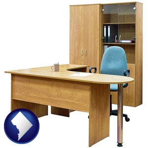 office furniture (a desk, chair, bookcase, and cabinet) - with Washington, DC icon