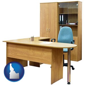 office furniture (a desk, chair, bookcase, and cabinet) - with Idaho icon