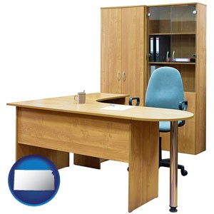 office furniture (a desk, chair, bookcase, and cabinet) - with Kansas icon