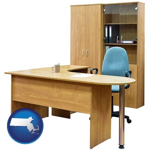 office furniture (a desk, chair, bookcase, and cabinet) - with Massachusetts icon