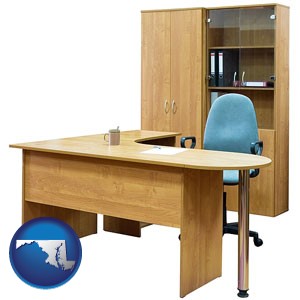 office furniture (a desk, chair, bookcase, and cabinet) - with Maryland icon