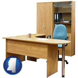 office furniture (a desk, chair, bookcase, and cabinet) - with Mississippi icon