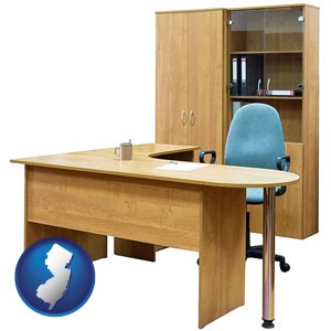 office furniture (a desk, chair, bookcase, and cabinet) - with New Jersey icon