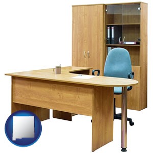 office furniture (a desk, chair, bookcase, and cabinet) - with New Mexico icon