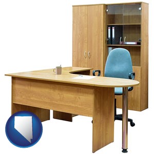office furniture (a desk, chair, bookcase, and cabinet) - with Nevada icon