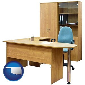 office furniture (a desk, chair, bookcase, and cabinet) - with Oklahoma icon