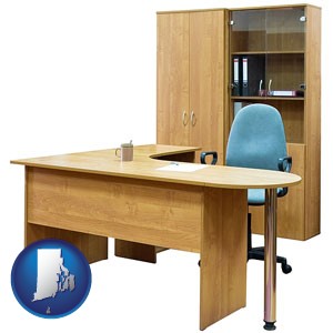 office furniture (a desk, chair, bookcase, and cabinet) - with Rhode Island icon