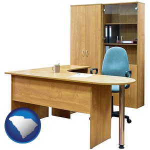 office furniture (a desk, chair, bookcase, and cabinet) - with South Carolina icon