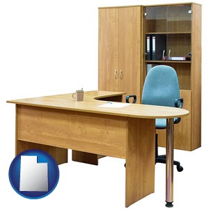 office furniture (a desk, chair, bookcase, and cabinet) - with Utah icon