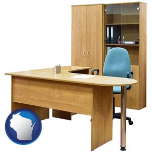 office furniture (a desk, chair, bookcase, and cabinet) - with Wisconsin icon
