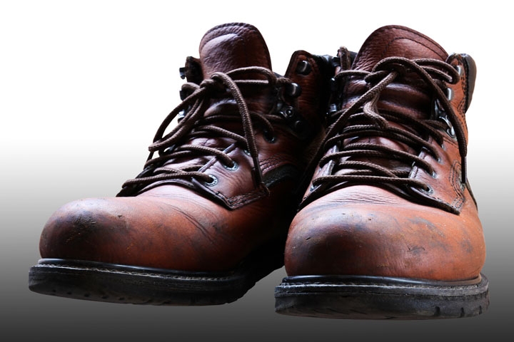 old, brown safety shoes (large image)