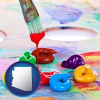 arizona colorful oil paints and paintbrush