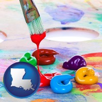 louisiana map icon and colorful oil paints and paintbrush