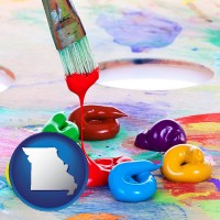 missouri colorful oil paints and paintbrush