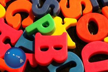 colorful plastic letters - with Hawaii icon