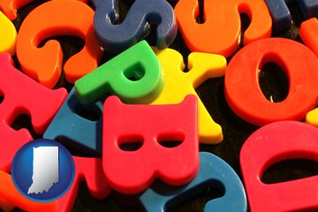 colorful plastic letters - with Indiana icon