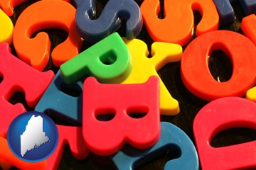 colorful plastic letters - with Maine icon