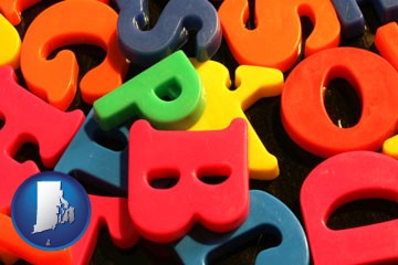 colorful plastic letters - with Rhode Island icon