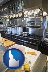 idaho map icon and a restaurant kitchen