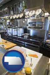 nebraska map icon and a restaurant kitchen