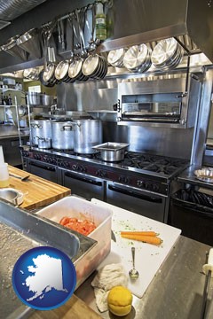 a restaurant kitchen - with Alaska icon