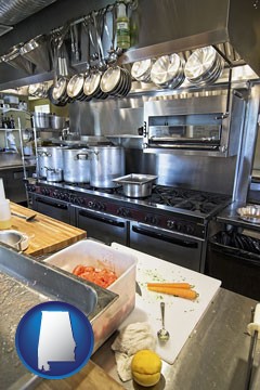 a restaurant kitchen - with Alabama icon