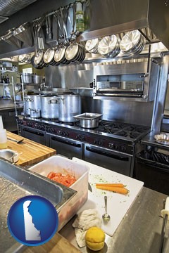 a restaurant kitchen - with Delaware icon