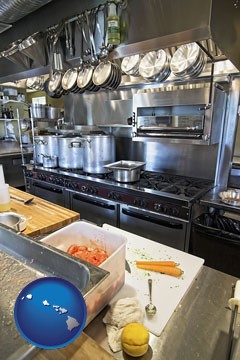 a restaurant kitchen - with Hawaii icon