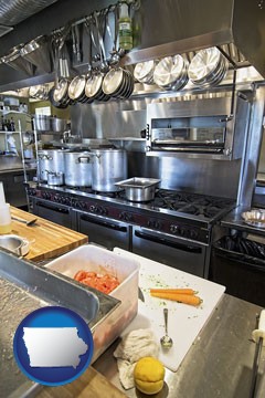 a restaurant kitchen - with Iowa icon