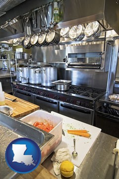 a restaurant kitchen - with Louisiana icon