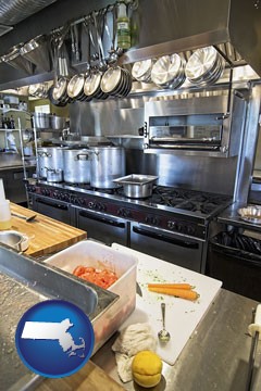 a restaurant kitchen - with Massachusetts icon