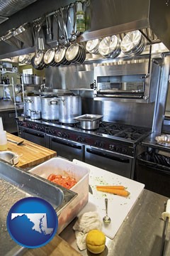 a restaurant kitchen - with Maryland icon