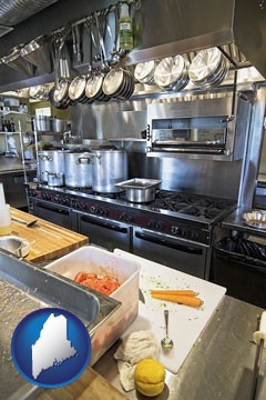 a restaurant kitchen - with Maine icon