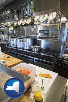 a restaurant kitchen - with New York icon